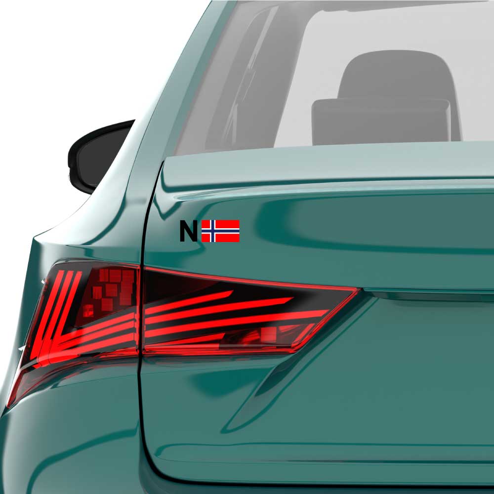 Norges merke til bil -  sort N og flagg