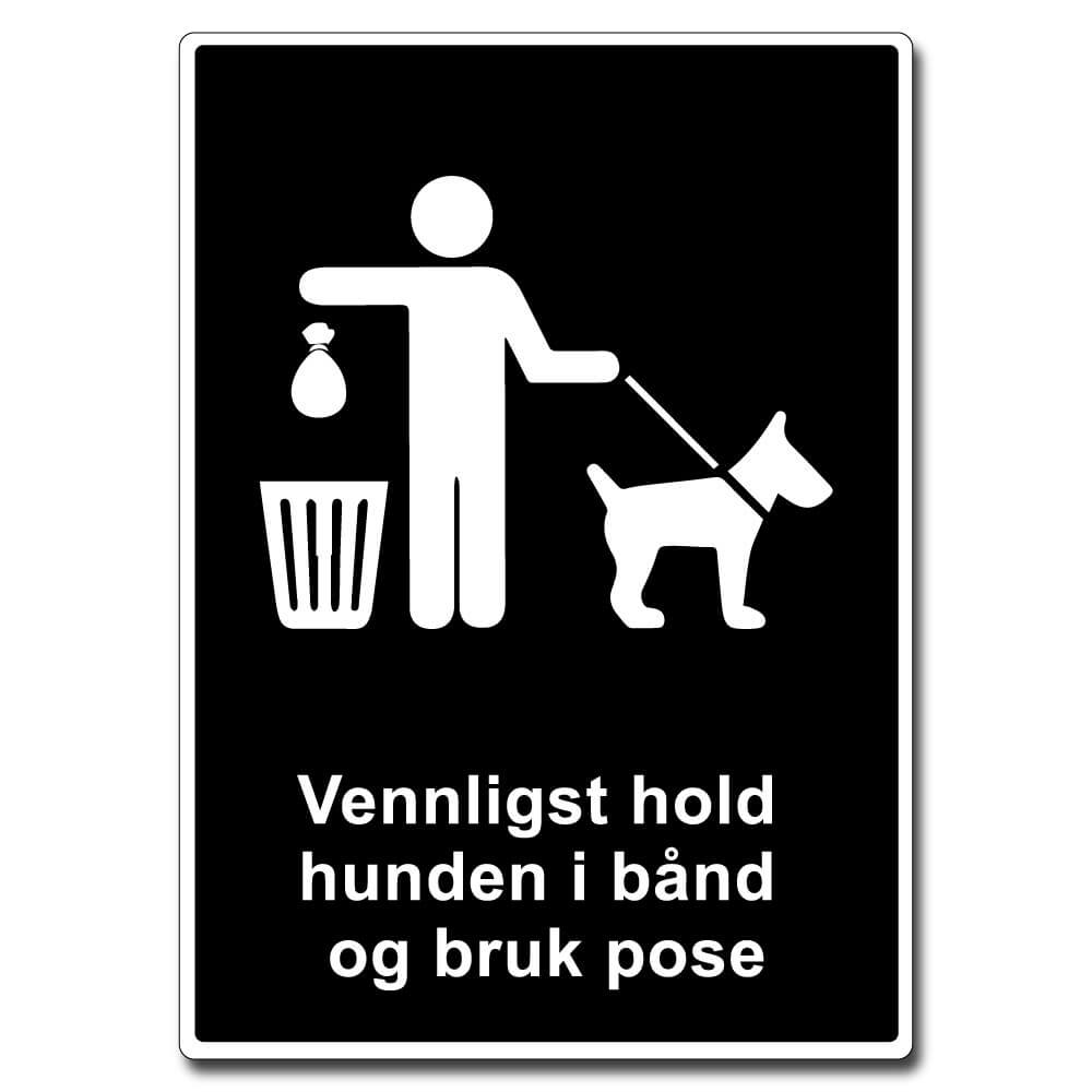 vennligst hold hunden i bånd og bruk pose opplysningsskilt