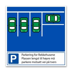 Parkeringsskilt - Tverrparkering med instruksjon