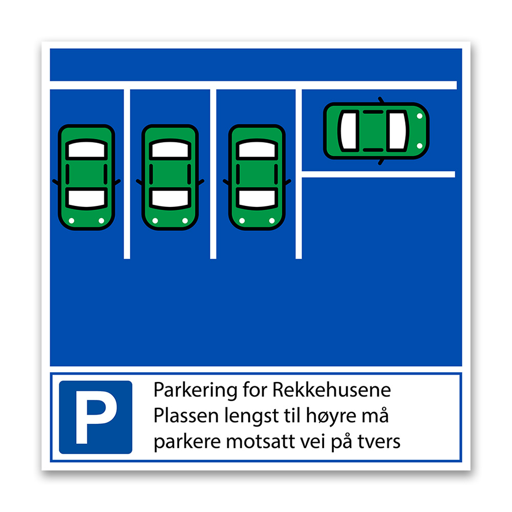 Parkeringsskilt - Tverrparkering med instruksjon