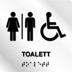 Taktile skilter - Toalett Herre, Dame og HC - Hvit Alu Panel