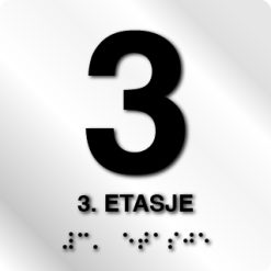 Taktile skilter med/uten Braille - 3. Etg - Hvit Alu Panel