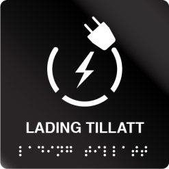 taktile skilter lading tillatt sort alu panel