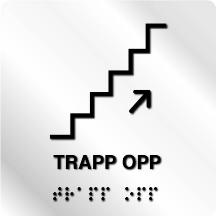 Taktile skilter - Trapp Opp - Hvit Alu Panel