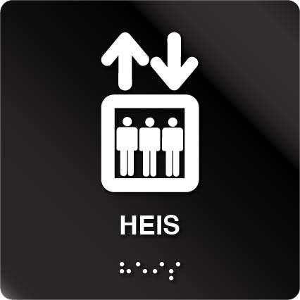 Taktile skilter - Heis - Sort Alu Panel