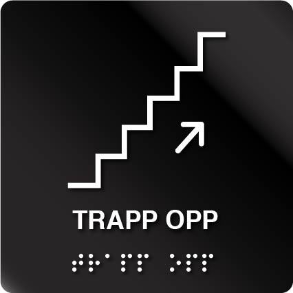 Taktile skilter - Trapp Opp - Sort Alu Panel