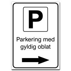 parkering med oblat skilt pil høyre