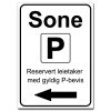 Sone med pil venstre - Reservert leietaker med gyldig p-bevis