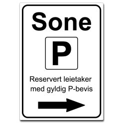 sone med pil høyre reservert leietaker med gyldig p bevis