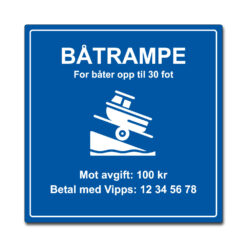 båtrampe mot avgift og vippsnummer blå 50x50