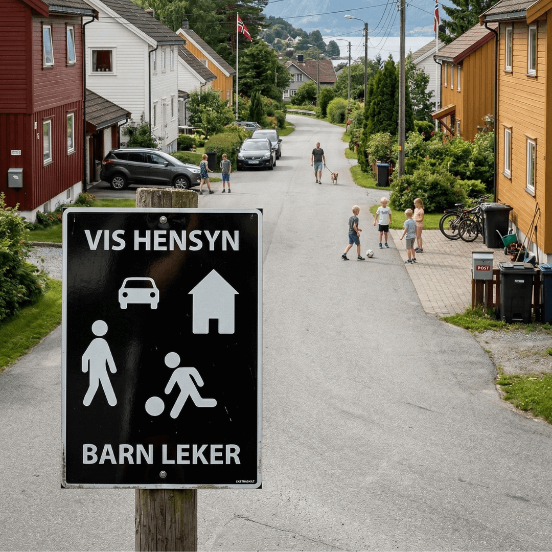 Barn leker senk farten skilter