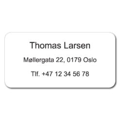 teinemerke med gravert nummer og navn 60x30