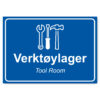 byggeplass brakkeskilt blå verktøylager