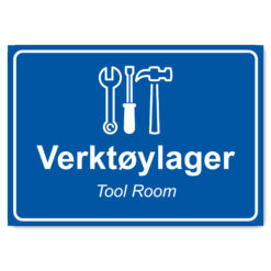 byggeplass brakkeskilt blå verktøylager
