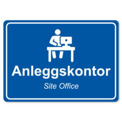byggeplass brakkeskilt blå anleggskontor