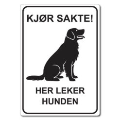 kjør sakte her leker hunden