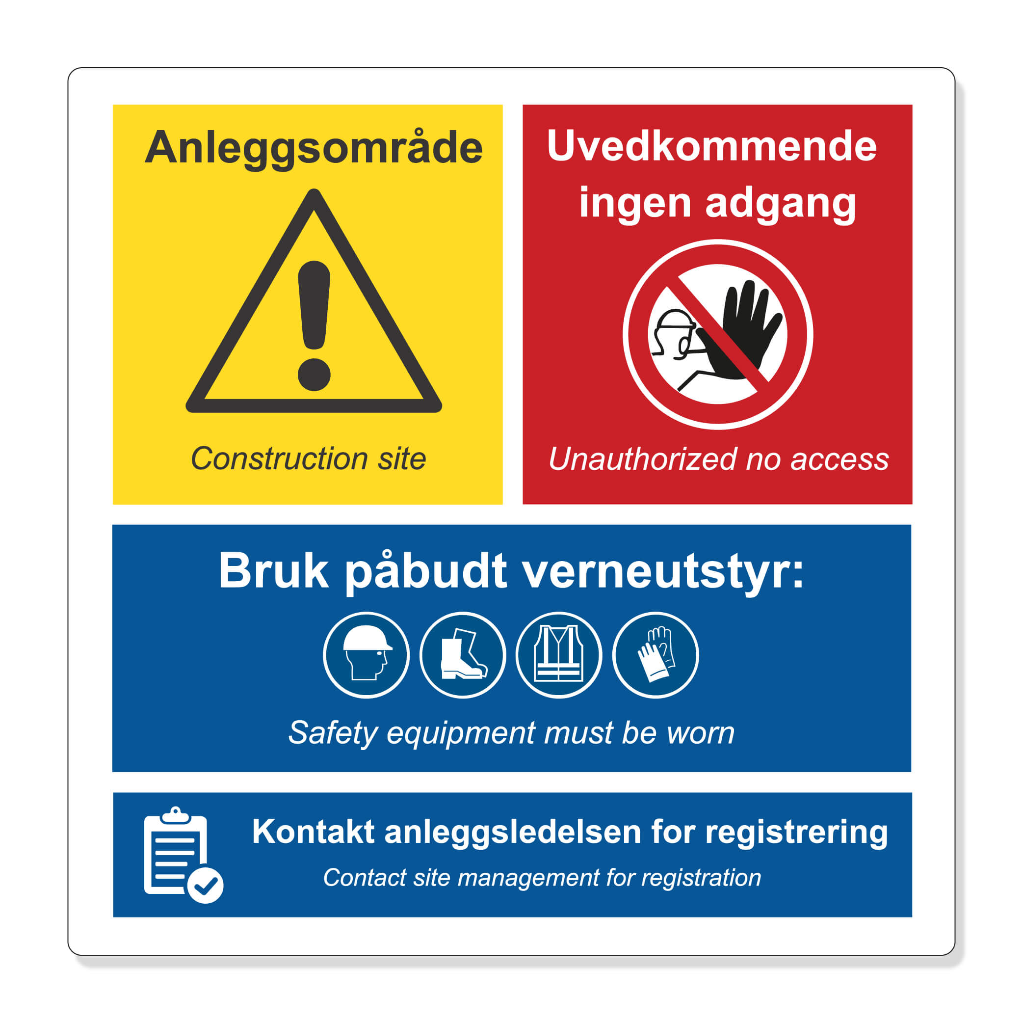 kombiskilt adgang, registrering og verneutstyr