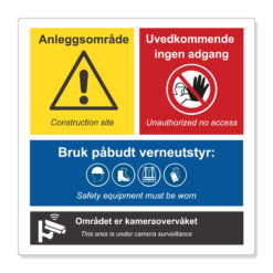 kombiskilt adgang, kameraovervåking og verneutstyr