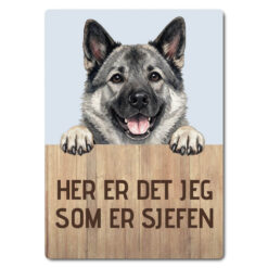 morsomt hundeskilt – sjefen – norsk elghund