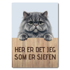 morsomt katteskilt – sjefen – blå/grå perser