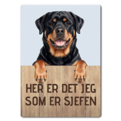 morsomt hundeskilt – sjefen – rottweiler